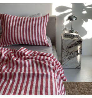 RED STRIPES LINEN PILLOWCASE