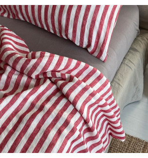 RED STRIPES LINEN DUVET COVER