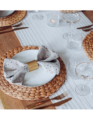 LINEN TABLE RUNNER - WHITE MOCHA LINEN TABLE RUNNER - WHITE MOCHA