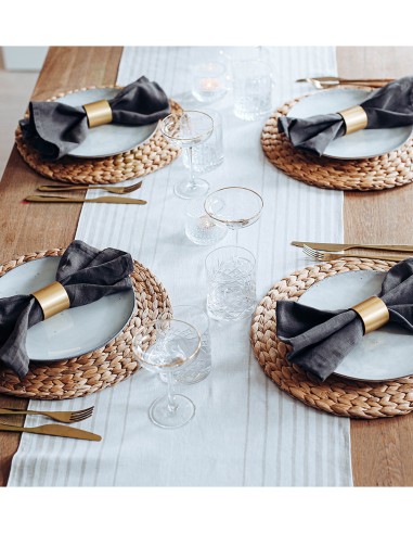 LINEN TABLE RUNNER - WHITE MOCHA LINEN TABLE RUNNER - WHITE MOCHA